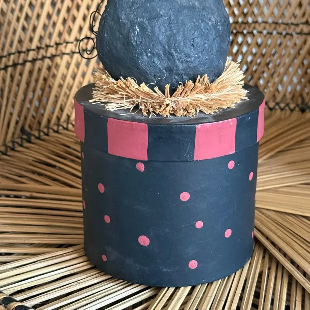 Vintage Style Paper Mache round box with black cat head 